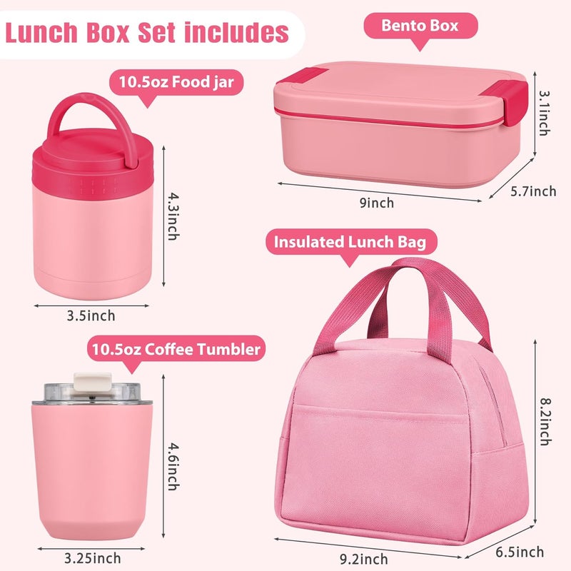 HWONMTE Large Bento Lunch Box Set for Adults Kids Women with 10.5oz Soup Thermo,Coffee Tumblers Men Girls Boys Teenagers Leak-Proof Lunch Food Containers with Lunch Bag - Image 3